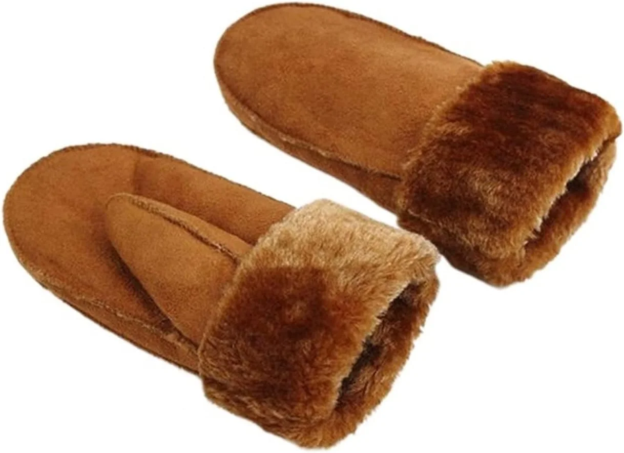 دستکش های چرمی پوست گوسفند مصنوعی مردانه و زنانه YWLETO، دستکش های گرم شونده، دستکش های خز замшевый چرمی زمستانی، دستکش های ضخیم و گرم پشمی در فضای باز برای زنان