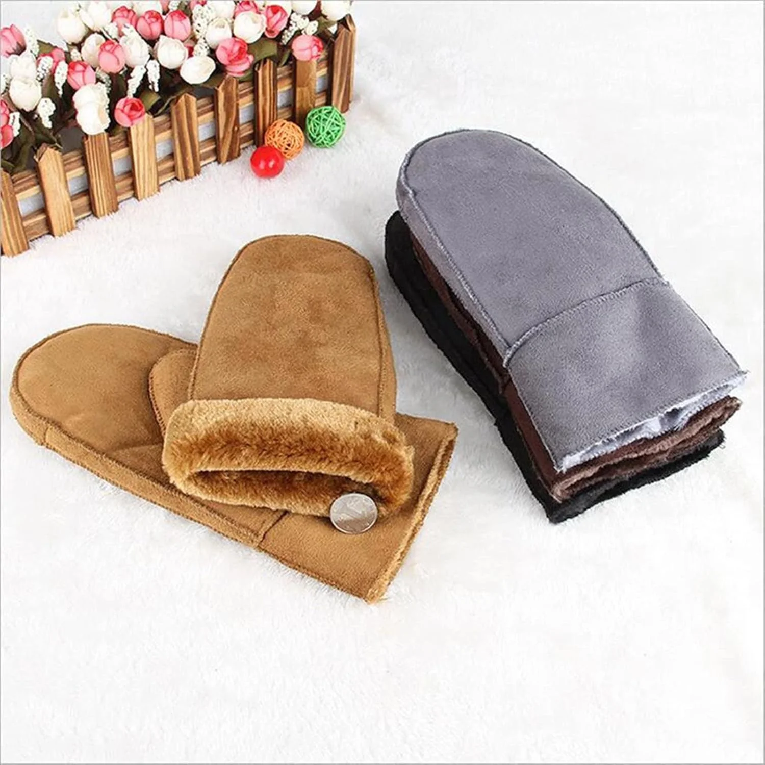 دستکش های چرمی پوست گوسفند مصنوعی مردانه و زنانه YWLETO، دستکش های گرم شونده، دستکش های خز замшевый چرمی زمستانی، دستکش های ضخیم و گرم پشمی در فضای باز برای زنان