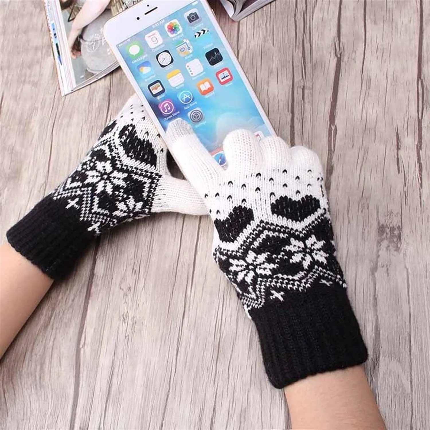 YWLETO دستکش های لمسی طرح برف زمستانی بافتنی زنانه YWLETO دستکش های لمسی طرح برف زمستانی بافتنی زنانه