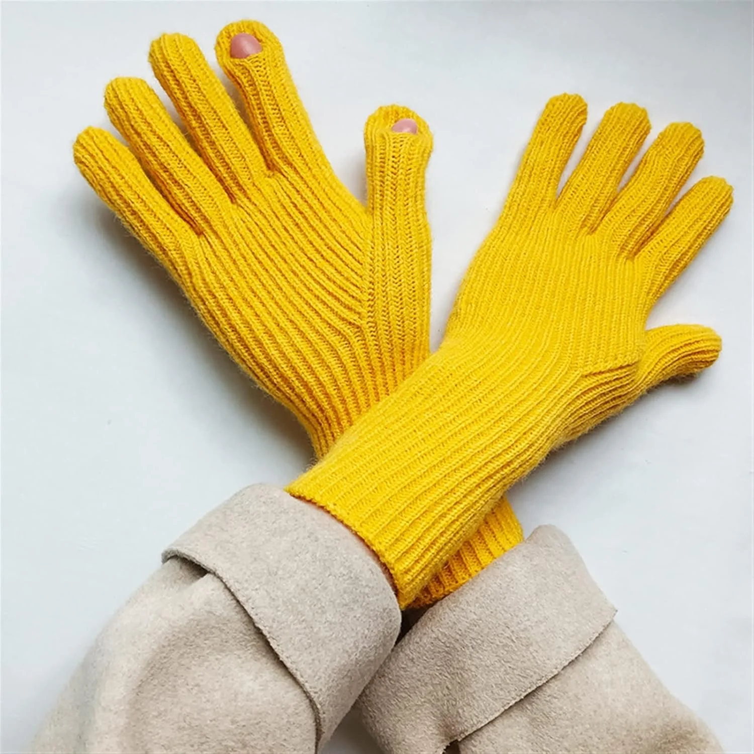 دستکش های لمسی گرم YWLETO، بدون پرز، دارای سوراخ انگشتی، دستکش های بافتنی زمستانی ورزشی مناسب برای زنان