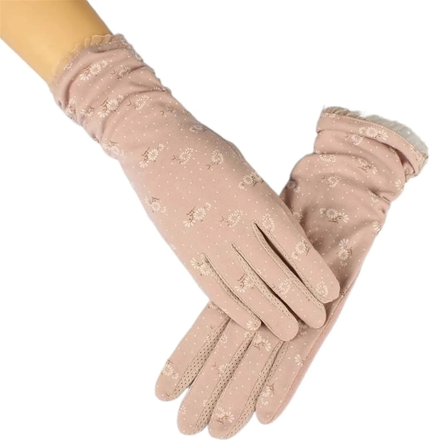 دستکش های زنانه گلدار YWLETO با قابلیت لمس صفحه نمایش، مناسب فضای باز، دستکش های ضد آفتاب زنانه تابستانی، دستکش های رانندگی توری و تنفسی، نیمه انگشتی زنانه