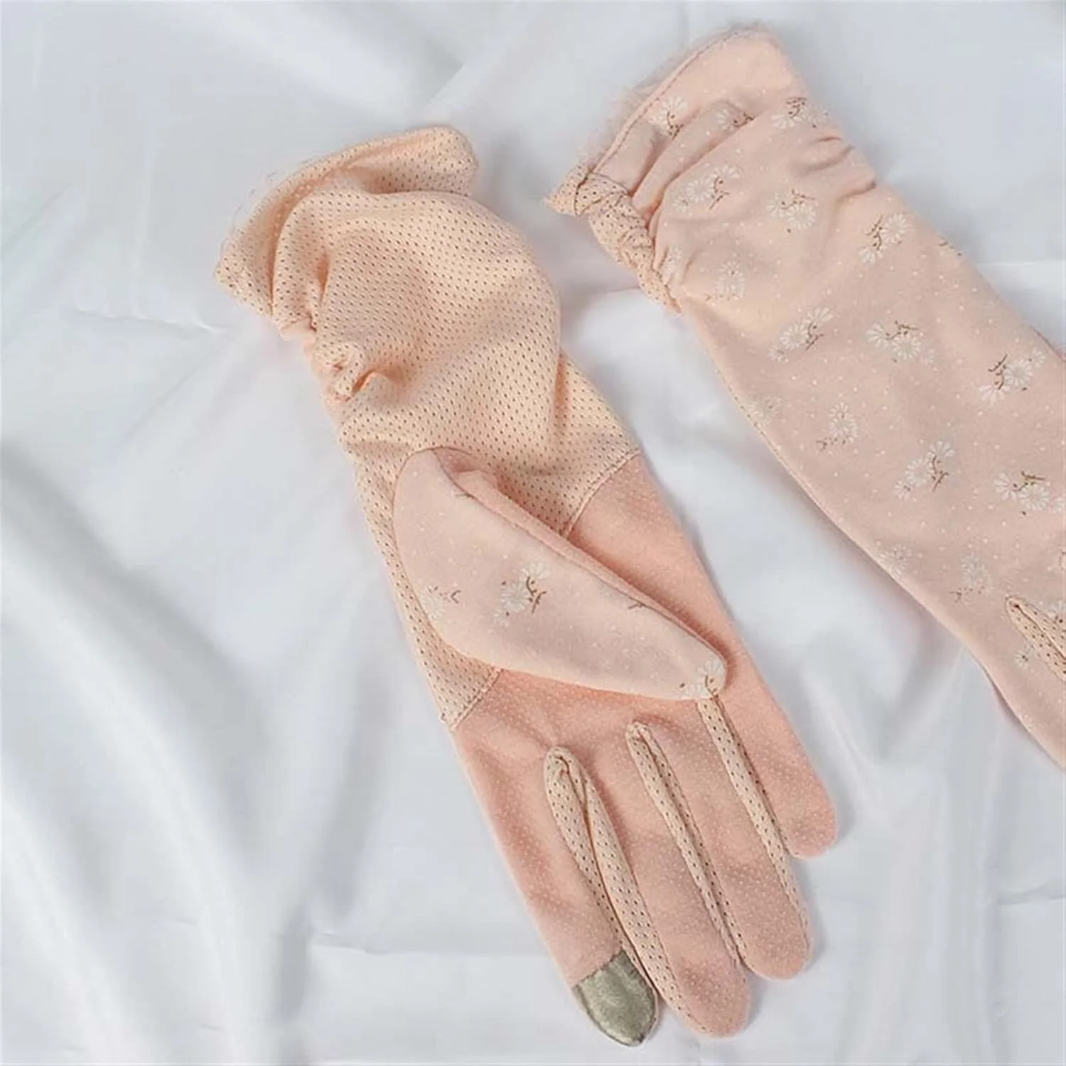 دستکش های زنانه گلدار YWLETO با قابلیت لمس صفحه نمایش، مناسب فضای باز، دستکش های ضد آفتاب زنانه تابستانی، دستکش های رانندگی توری و تنفسی، نیمه انگشتی زنانه