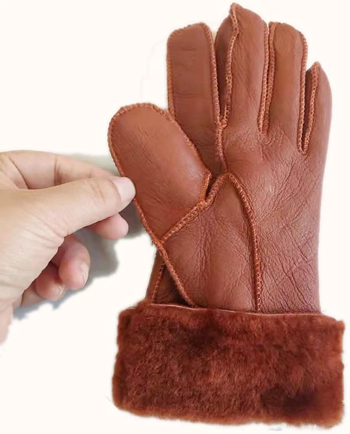 دستکش های زمستانی فوق العاده گرم YWLETO برای زنان، دستکش های چرمی گوسفندی دوچرخه سواری در فضای باز، دستکش های چرمی زنانه، دستکش های خزدار اصل، دستکش های کامل انگشتی برای زنان (رنگ: Hortel)