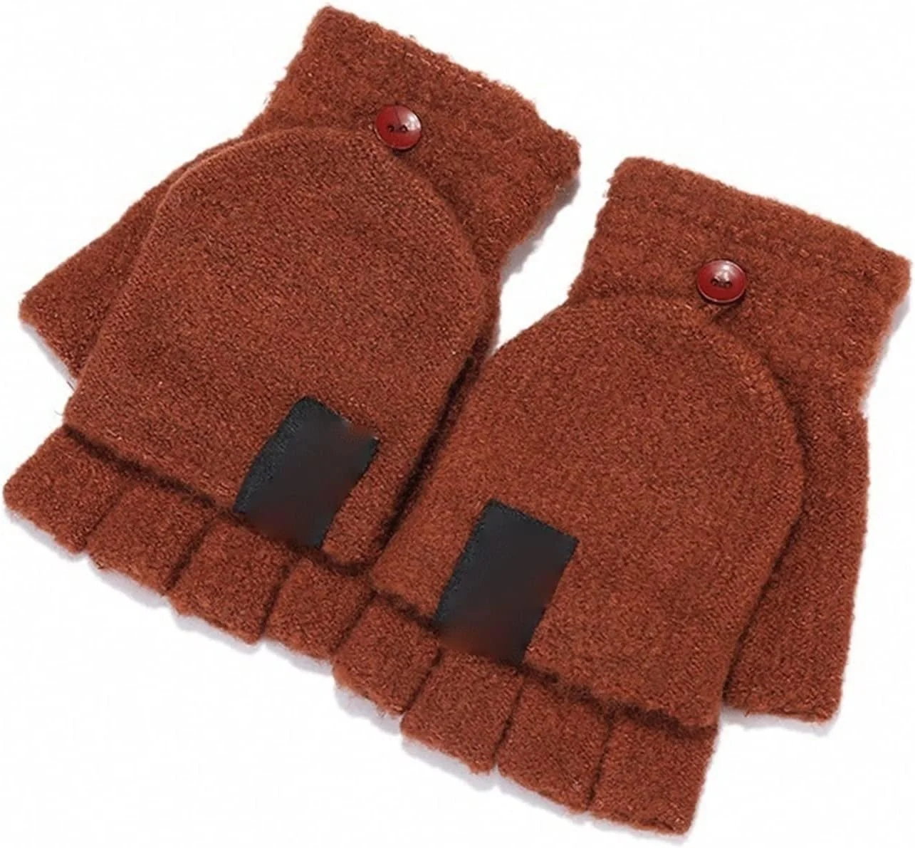 دستکش های بافتنی زمستانی زنانه YWLETO، دستکش های نیم انگشتی تاشو برای نوشتن، سوارکاری، دستکش های ضخیم گرم مردانه، دستکش های یک رنگ. دستکش های بدون انگشت زنانه (رنگ: قهوه ای)