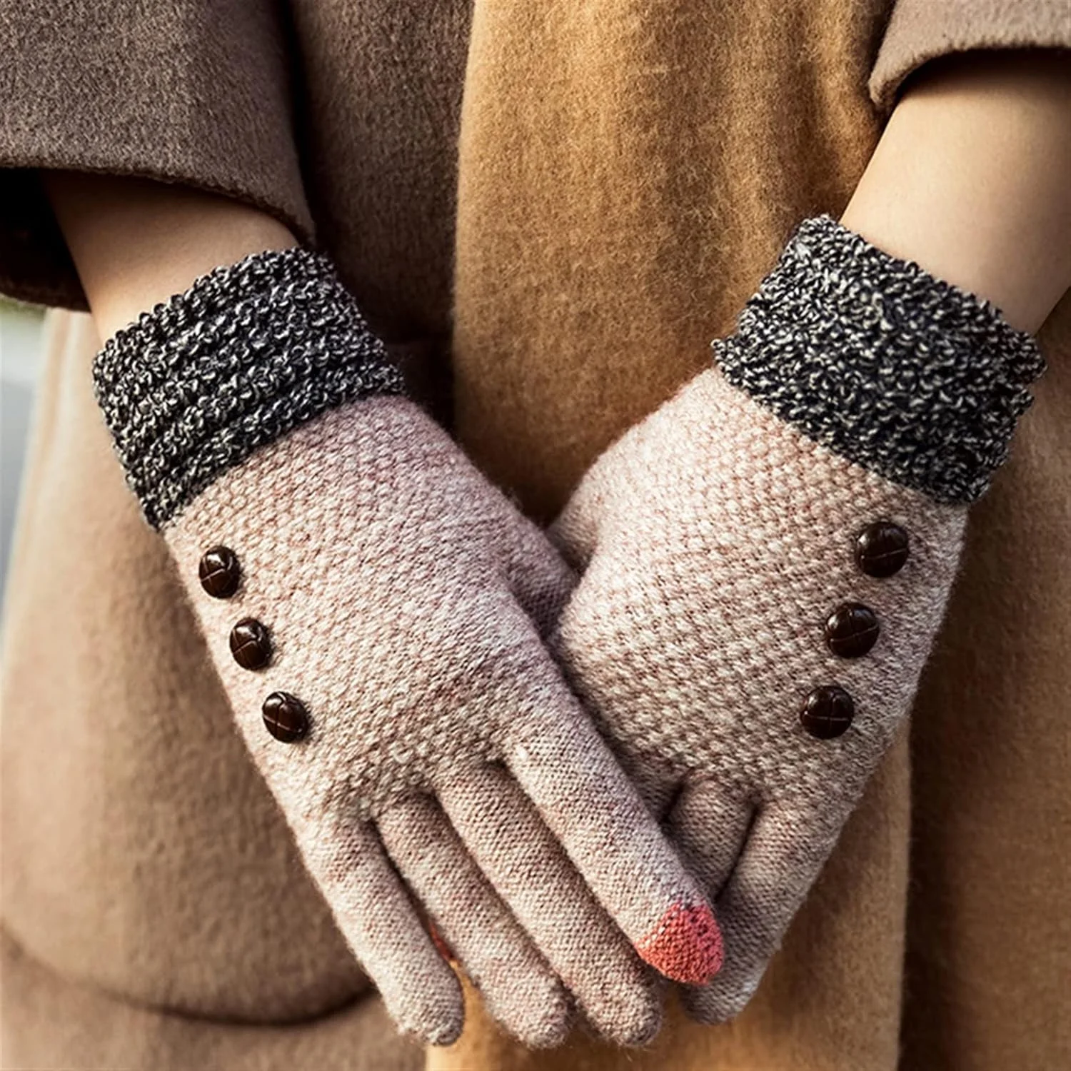 دستکش بافتنی گرم پنج انگشتی زمستانی YWLETO دستکش های ضخیم و زیبای لمسی مناسب بزرگسالان دستکش های دوچرخه سواری زنانه