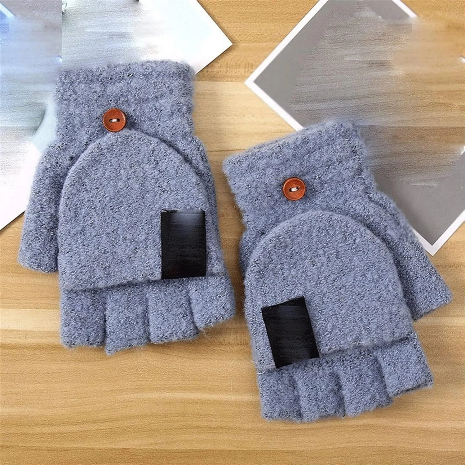 دستکش های بافتنی زمستانی زنانه YWLETO، دستکش های نیم انگشتی تاشو برای نوشتن، سوارکاری، دستکش های ضخیم گرم مردانه، دستکش های یک رنگ. دستکش های بدون انگشت زنانه (رنگ: قهوه ای)