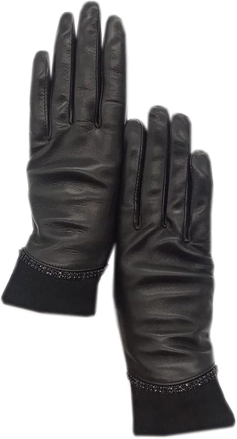 دستکش های زمستانی زنانه YWLETO دستکش های چرمی پوست گوسفند کاملا آستر دار هدیه دخترانه مشکی گرم. دستکش برای زنان (رنگ: Hortel، سایز: 7 1/2)