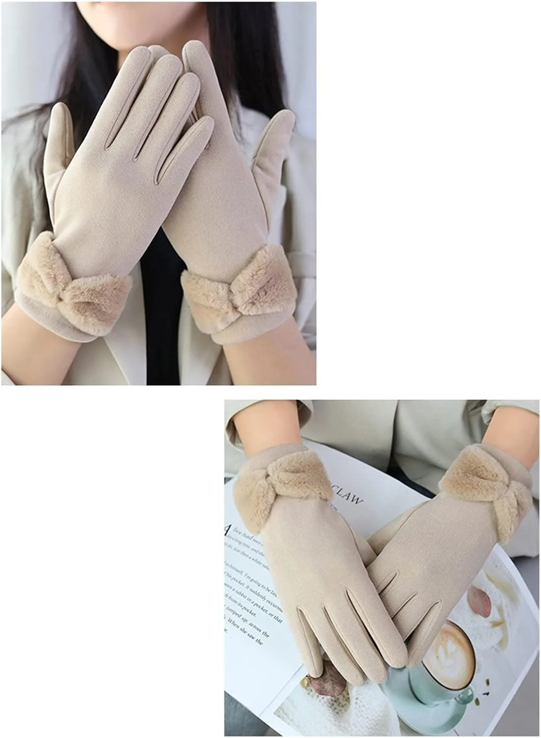 دستکش های زنانه YWLETO زمستانی مخملی گرم و ناز صفحه لمسی دستکش های اسکی سواری و رانندگی برای زنان