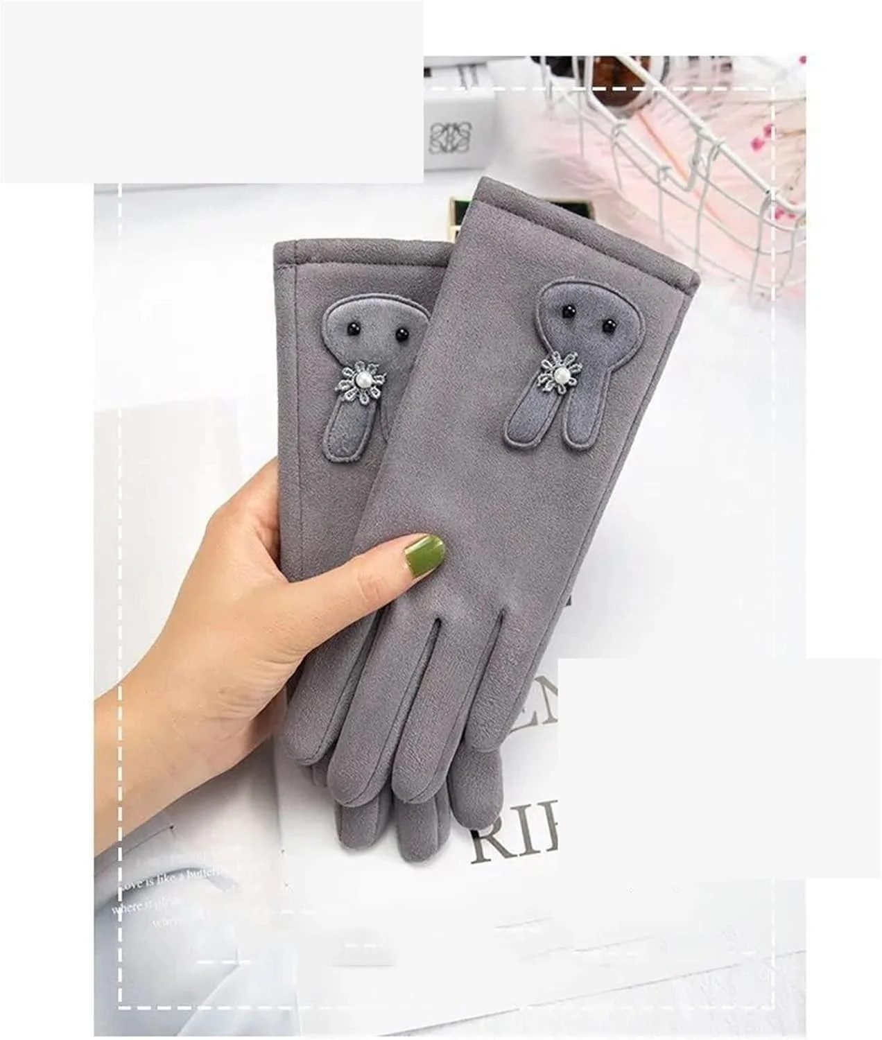 دستکش های زنانه YWLETO پاییز و زمستان، دستکش های انگشتی کامل و فانتزی دانشجویی