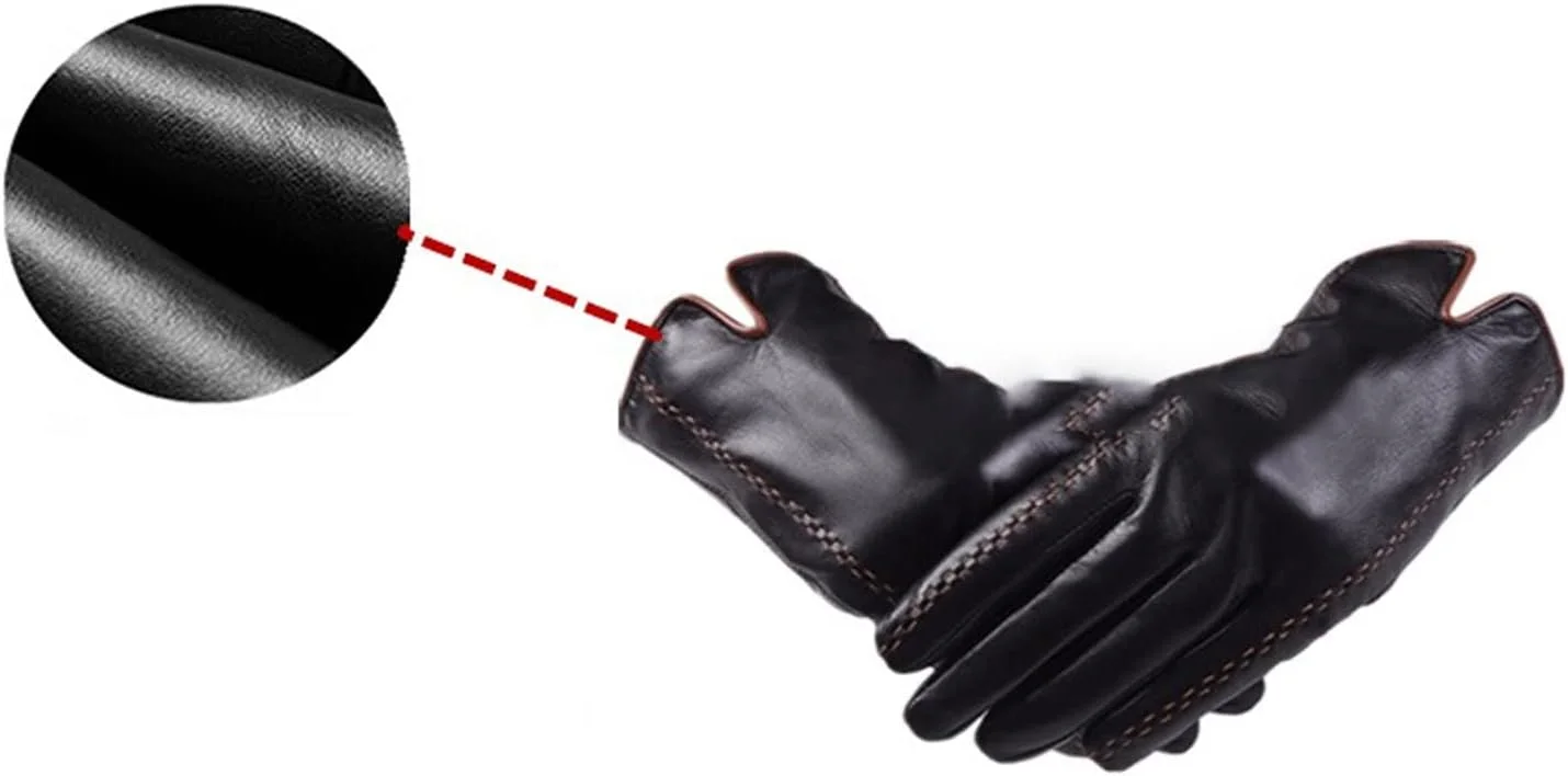 دستکش چرمی زنانه YWLETO مناسب فصل زمستان، دستکش های لمسی، دستکش های مشکی گرم، دستکش های چرمی بز، مناسب برای زنان (رنگ: قهوه ای، سایز: L)