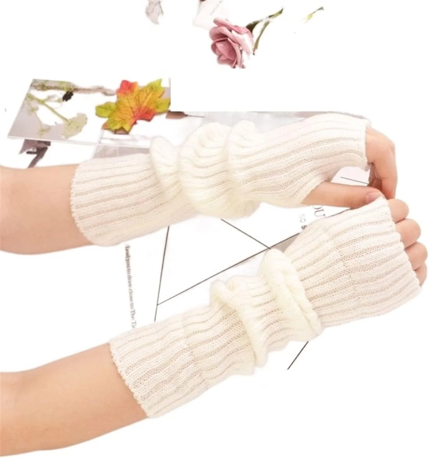 دستکش های بلند بدون انگشت YWLETO، دستکش های توری بازو، دستکش های مچی زنانه، آستین دستکش آرنج، لباس دخترانه، دستکش زنانه (سایز: سفید)