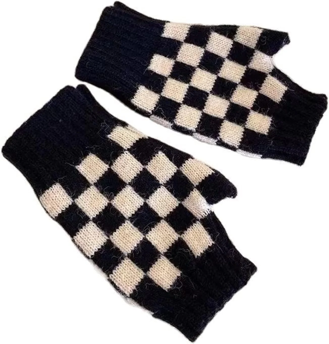 YWLETO دستکش های زمستانی بدون انگشت طرح شطرنجی بافتنی مناسب دانشجویان. دستکش های بدون انگشت زنانه