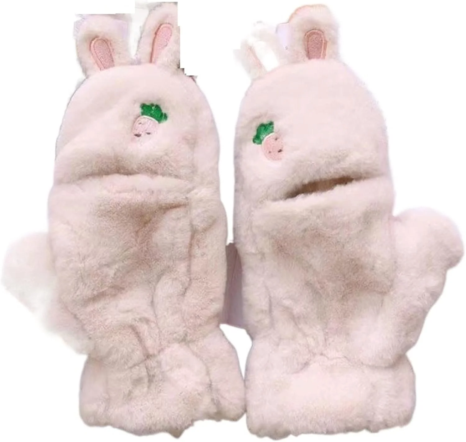 دستکش های نیم انگشتی YWLETO با طرح گوش خرگوش هویجی، دستکش های ضخیم و گرم تاشو، دستکش های زنانه