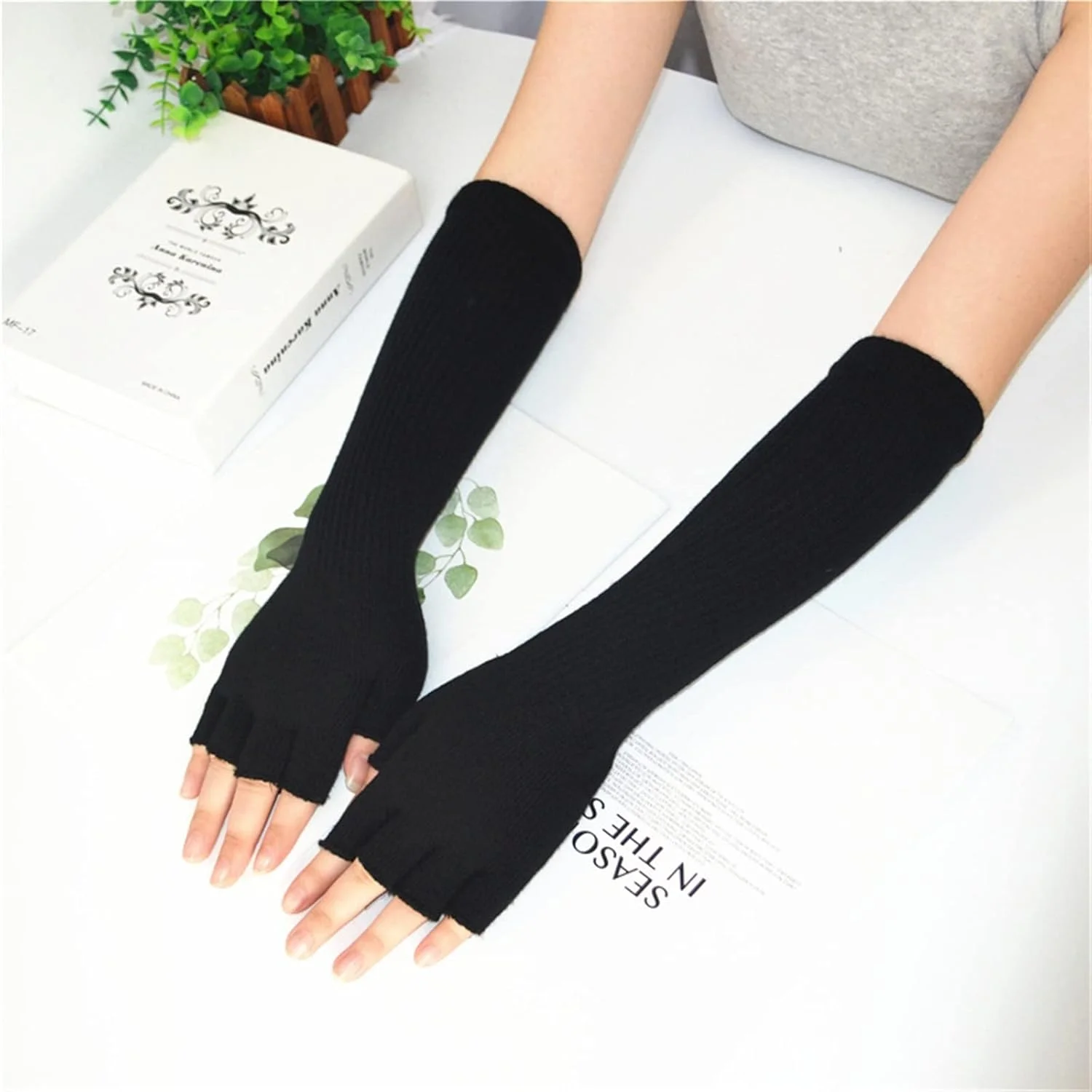 دستکش های نیم انگشتی بلند YWLETO، دستکش های بدون انگشت زنانه، دستکش های ضد آفتاب نیم انگشتی زنانه