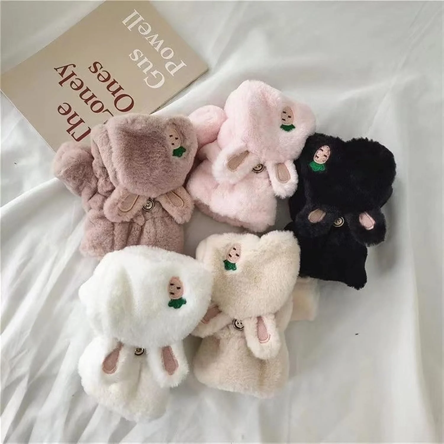 دستکش های نیم انگشتی YWLETO با طرح گوش خرگوش هویجی، دستکش های ضخیم و گرم تاشو، دستکش های زنانه دستکش های نیم انگشتی YWLETO با طرح گوش خرگوش هویجی، دستکش های ضخیم و گرم تاشو، دستکش های زنانه