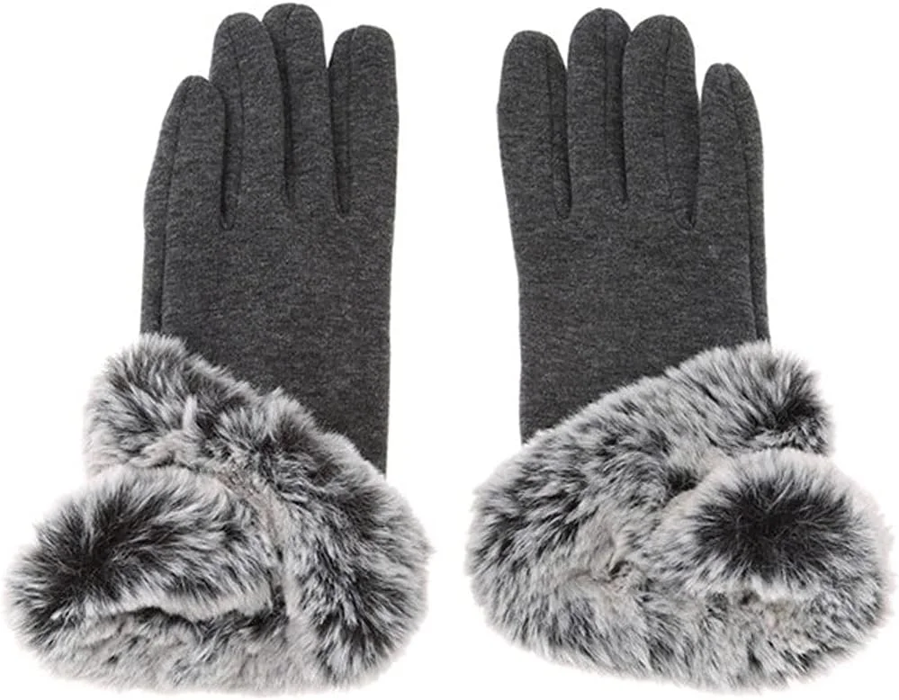 دستکش زمستانی زنانه YWLETO، دستکش های چرمی مصنوعی گرم کننده مچ دست با خز خرگوش مصنوعی (رنگ: خاکستری)