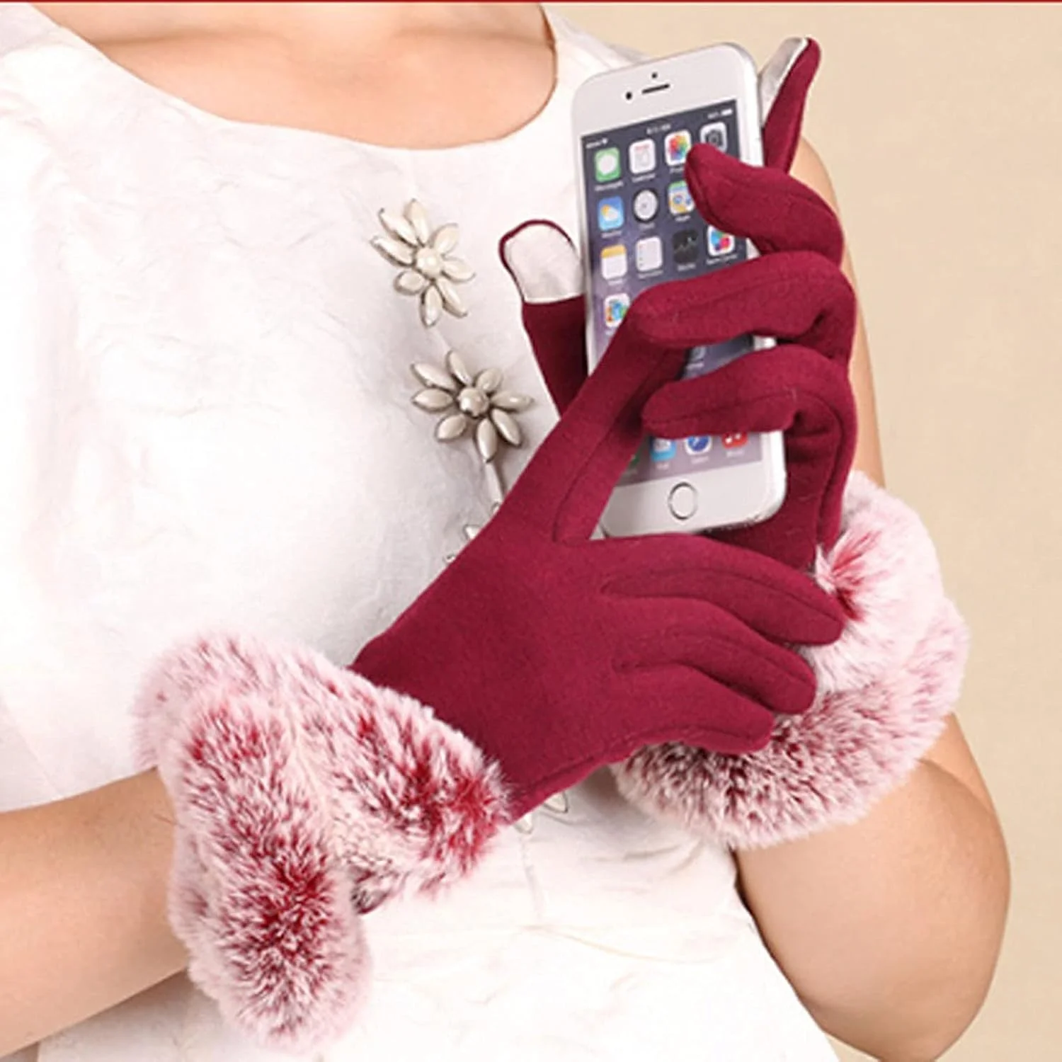 دستکش زمستانی زنانه YWLETO، دستکش های چرمی مصنوعی گرم کننده مچ دست با خز خرگوش مصنوعی (رنگ: خاکستری)