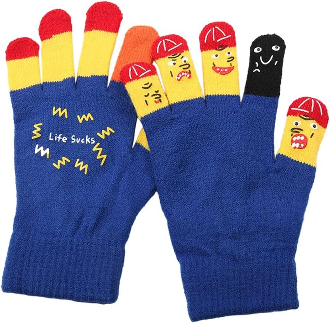 دستکش بافتنی زنانه YWLETO با طرح فانتزی و بامزه، ضخیم، گرم، مشکی، مناسب فصل زمستان