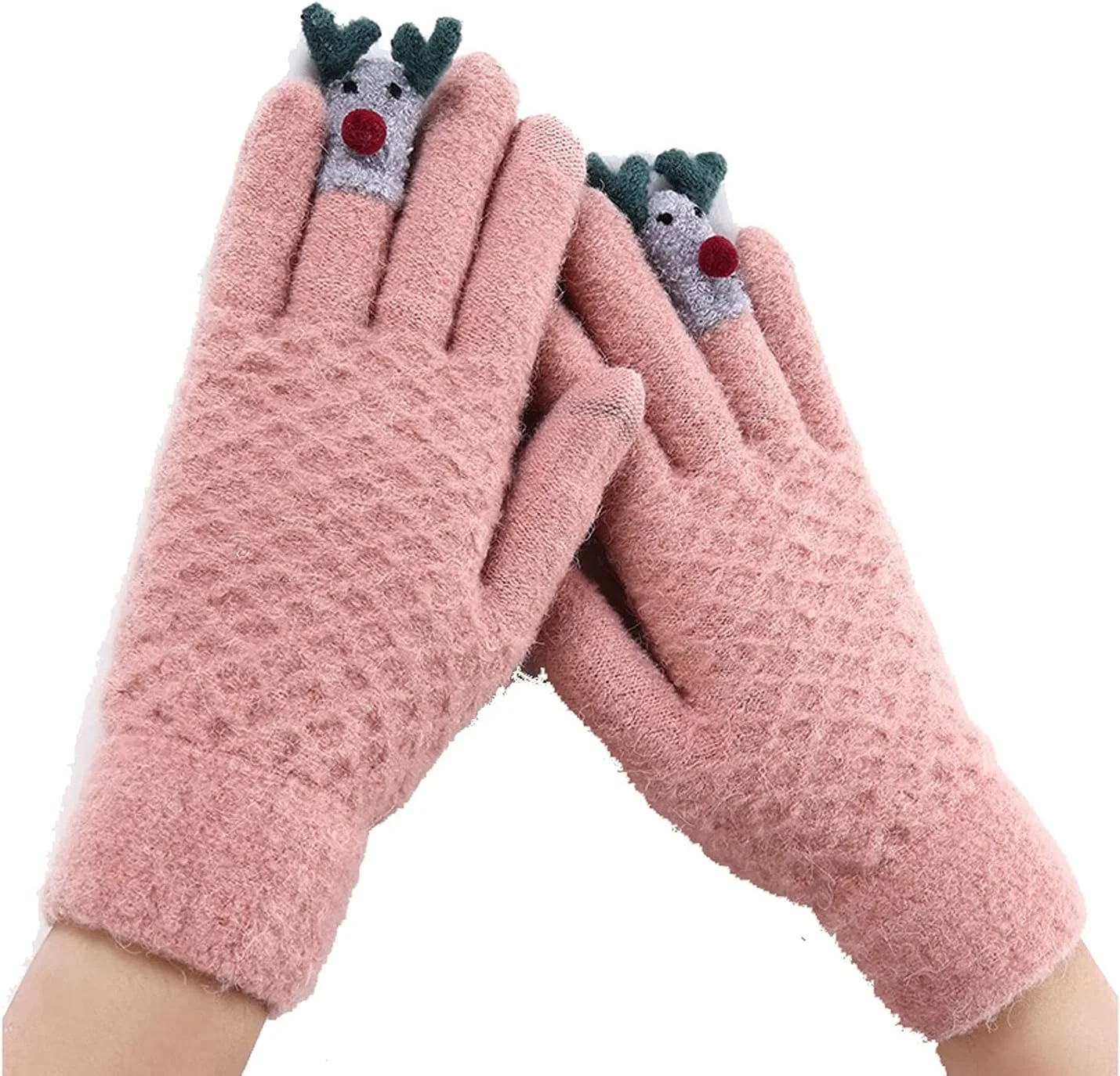 YWLETO دستکش های بافتنی انگشتی طرح کارتونی زیبا و گرم زمستانی زنانه مناسب برای استفاده با صفحه لمسی (رنگ: صورتی)