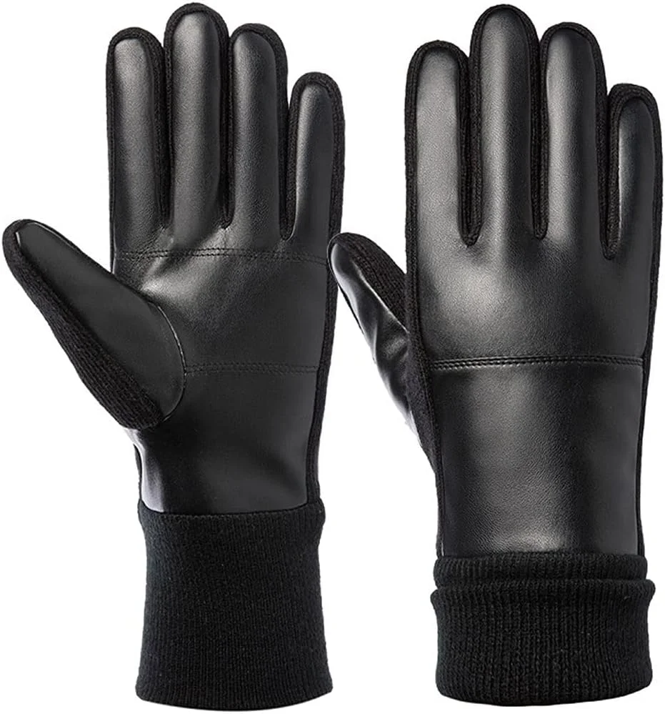 دستکش زمستانی چرمی ساده و شیک YWLETO زنانه، دستکش های دوچرخه سواری مخملی گرم برای زنان (سایز: بزرگ)