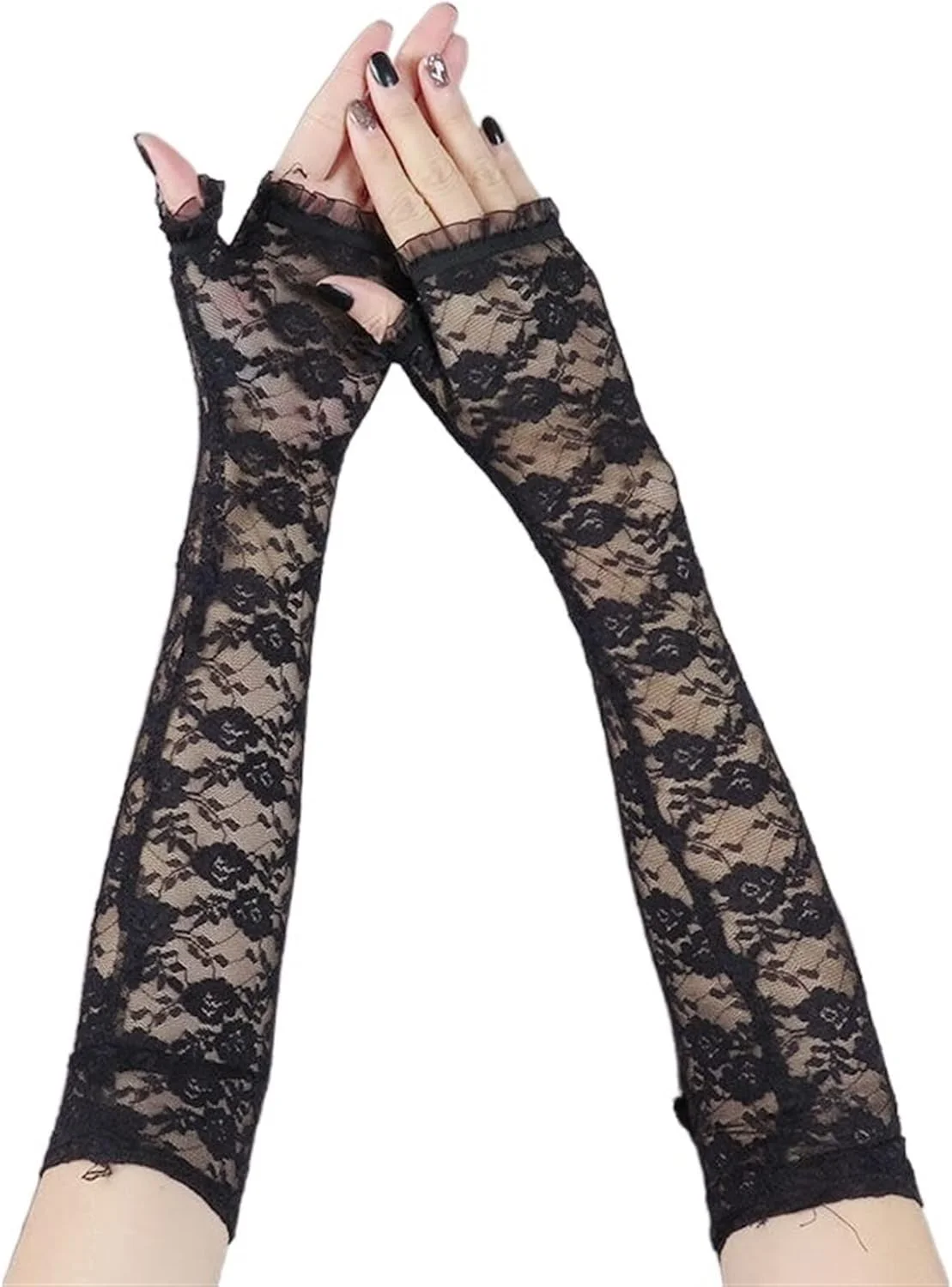 دستکش های توری نازک بلند الاستیک نیم انگشتی ضد آفتاب رانندگی زنانه YWLETO، مناسب فصل تابستان