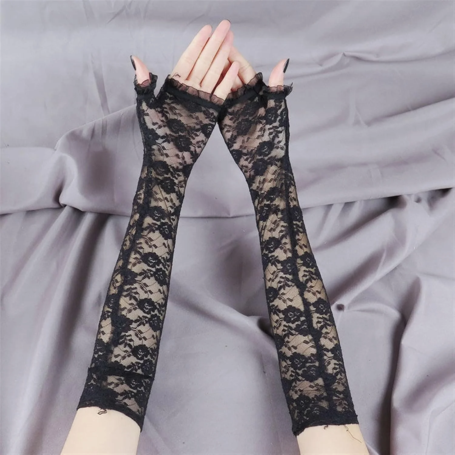 دستکش های توری نازک بلند الاستیک نیم انگشتی ضد آفتاب رانندگی زنانه YWLETO، مناسب فصل تابستان