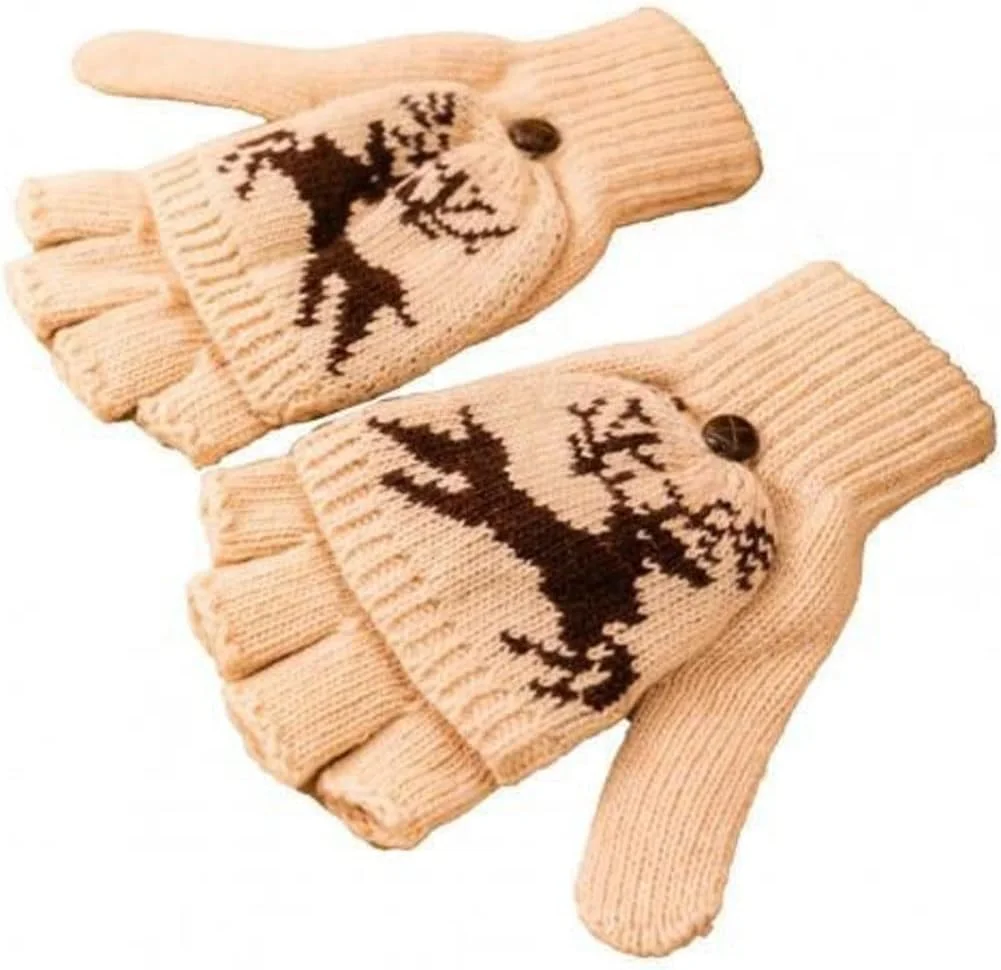 دستکش های زنانه YWLETO با قابلیت تبدیل و قسمت بالایی تاشو، دستکش های زمستانی نیمه انگشتی ضخیم و گرم، مناسب سفر و کریسمس (رنگ: سفید)