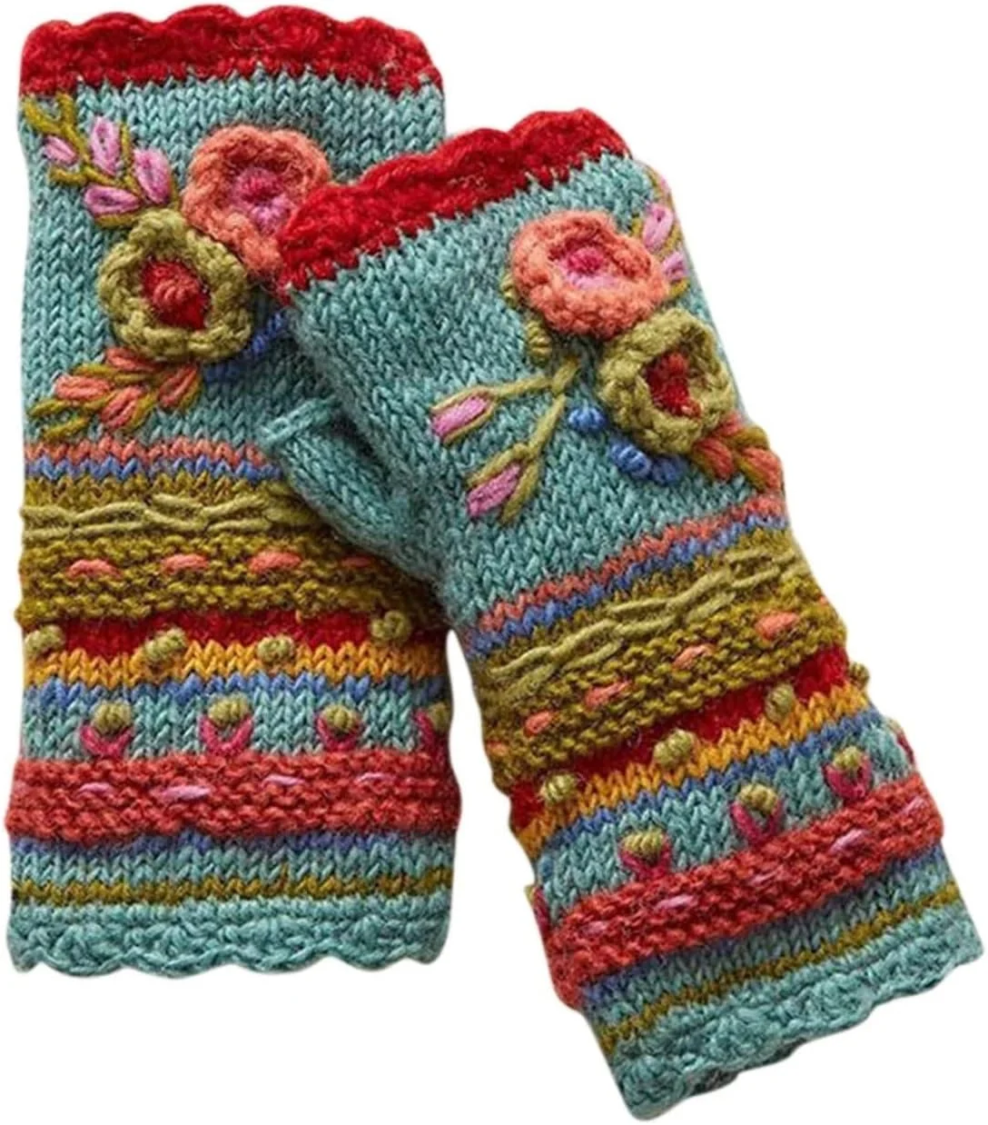 دستکش بافتنی ضخیم سوزنی زنانه YWLETO طرح گل کوچک مناسب فصل پاییز و زمستان