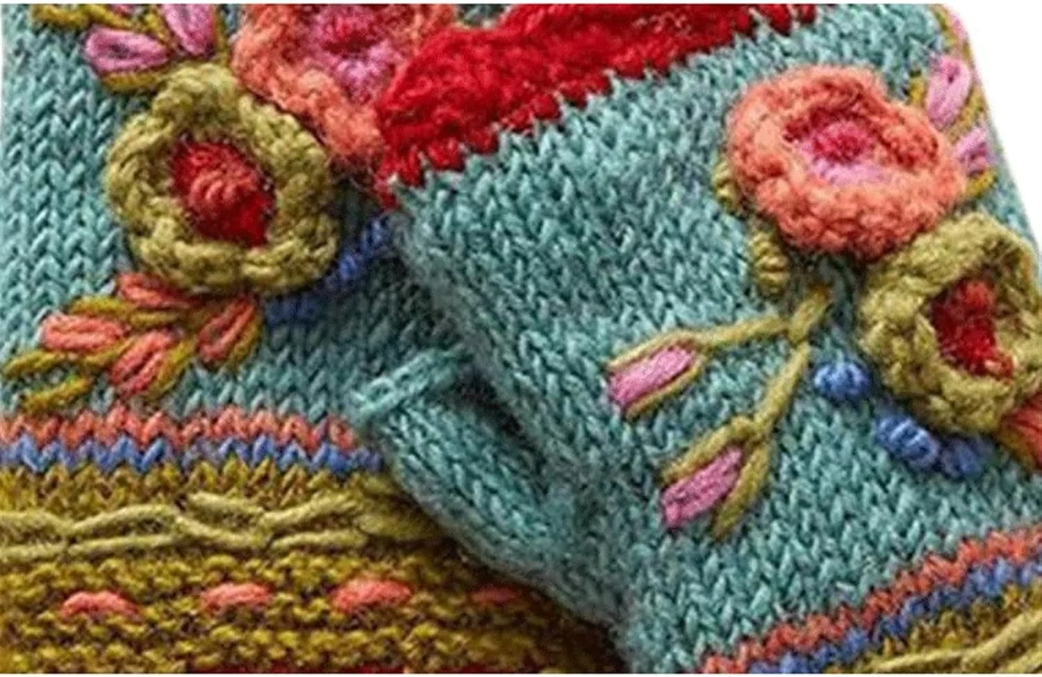 دستکش بافتنی ضخیم سوزنی زنانه YWLETO طرح گل کوچک مناسب فصل پاییز و زمستان