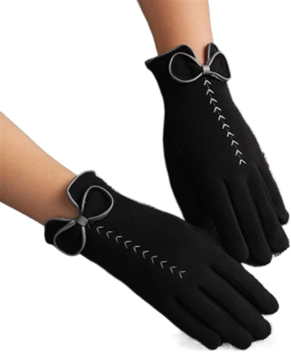 دستکش های گرم کشمیری زنانه YWLETO، دستکش های زمستانی دوچرخه سواری در فضای باز با گلدوزی توری، دستکش های رانندگی با صفحه لمسی مخملی نازک برای زنان (سایز: Hortel)