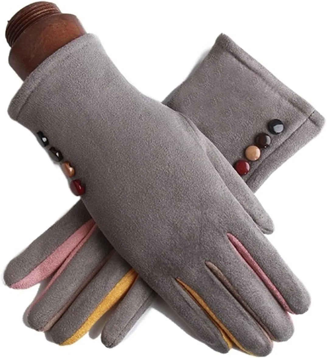 دستکش های چرمی تک لایه گرم دکمه دار زنانه YWLETO مناسب فصل زمستان، دستکش های دوچرخه سواری تمام انگشتی، دستکش های رانندگی با صفحه لمسی جیر برای زنان