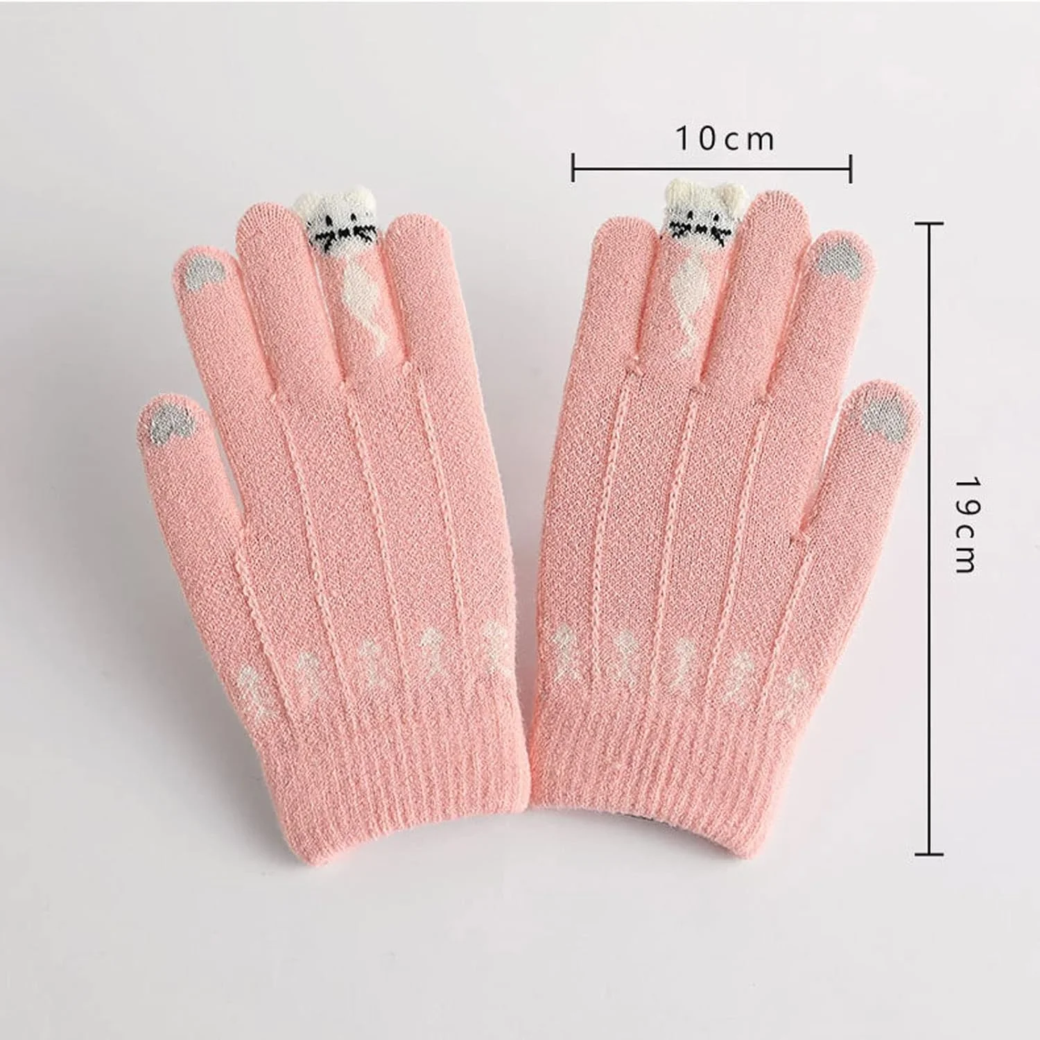 دستکش زنانه YWLETO زمستانی طرح گربه کارتونی، دستکش های تمام انگشتی با قابلیت استفاده از صفحه لمسی، دستکش بافتنی زنانه (رنگ: آبی تیره)
