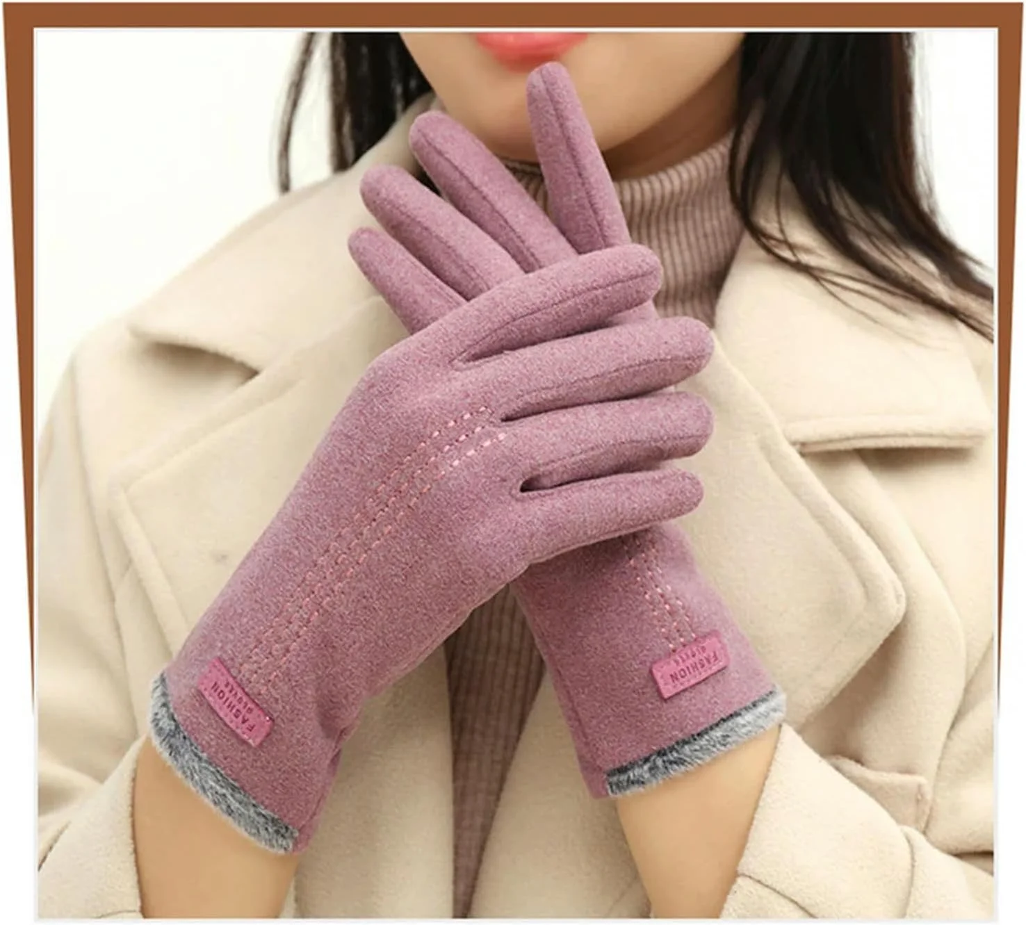 دستکش های زنانه زمستانی شیک XIBANY، دستکش های گرم نگهدارنده، ضد باد، مناسب رانندگی و دارای قابلیت لمس صفحه نمایش، سایز 8، تک سایز