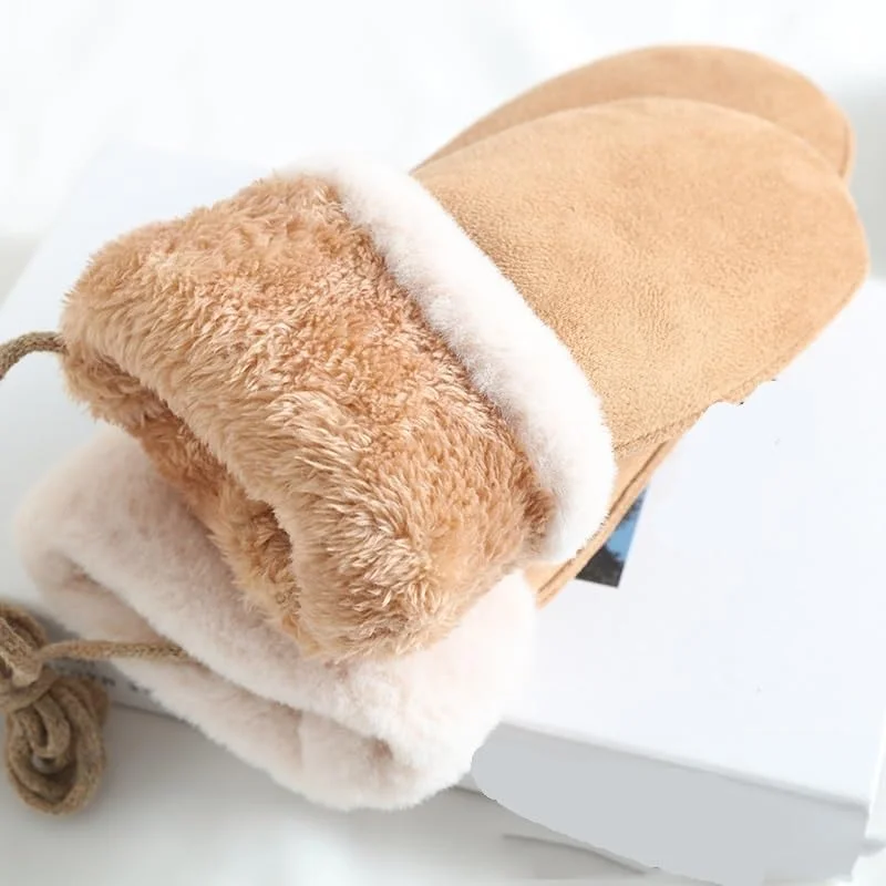 دستکش های زمستانی زنانه، دستکش های ضخیم گرم نگهدارنده از جنس جیر پشمی، دستکش های سرد (خاکستری)