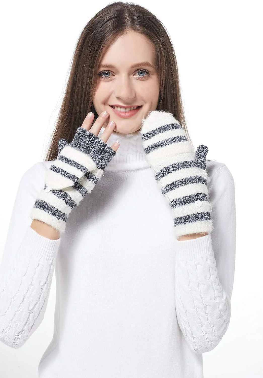 دستکش های بافتنی زمستانی بدون انگشت، دستکش پشمی گرم زنانه، سایز واحد