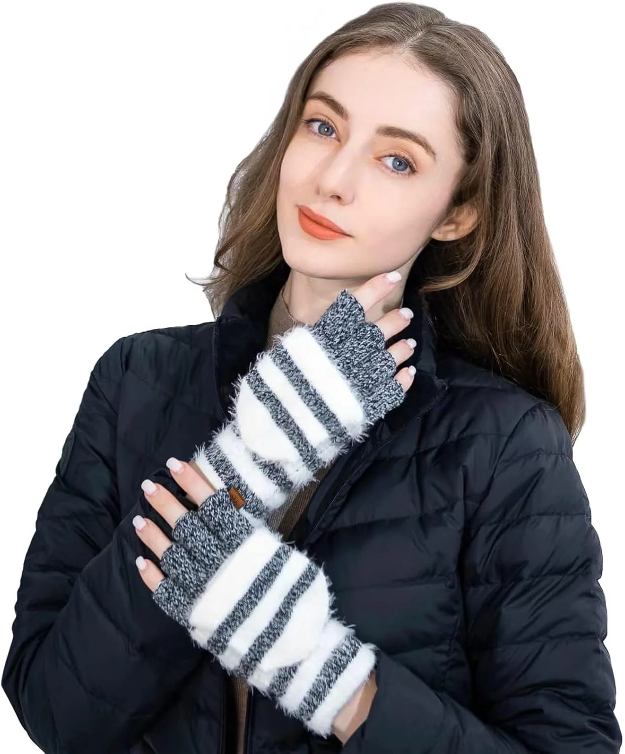 دستکش های بافتنی زمستانی بدون انگشت، دستکش پشمی گرم زنانه، سایز واحد