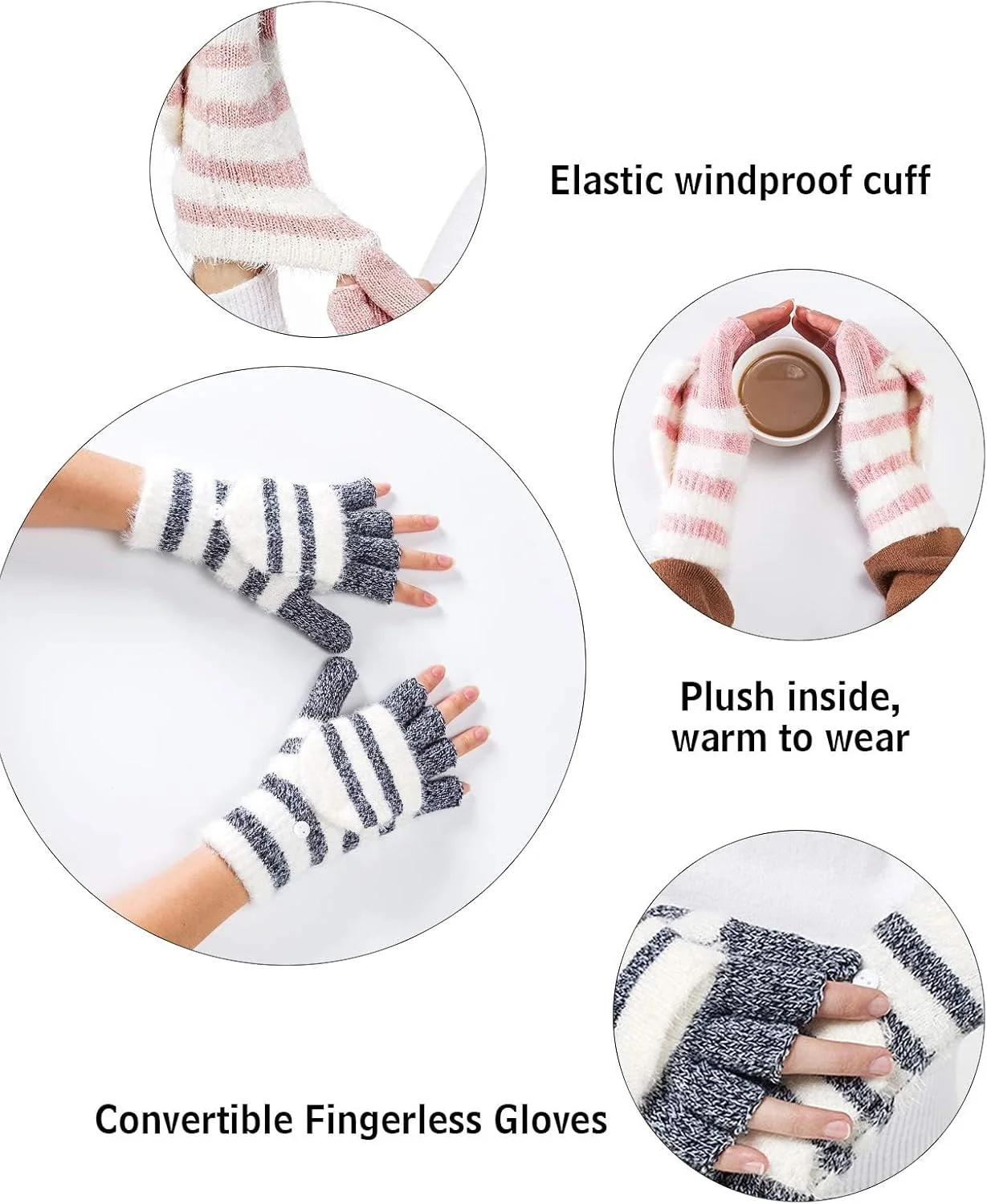دستکش های بافتنی زمستانی بدون انگشت، دستکش پشمی گرم زنانه، سایز واحد