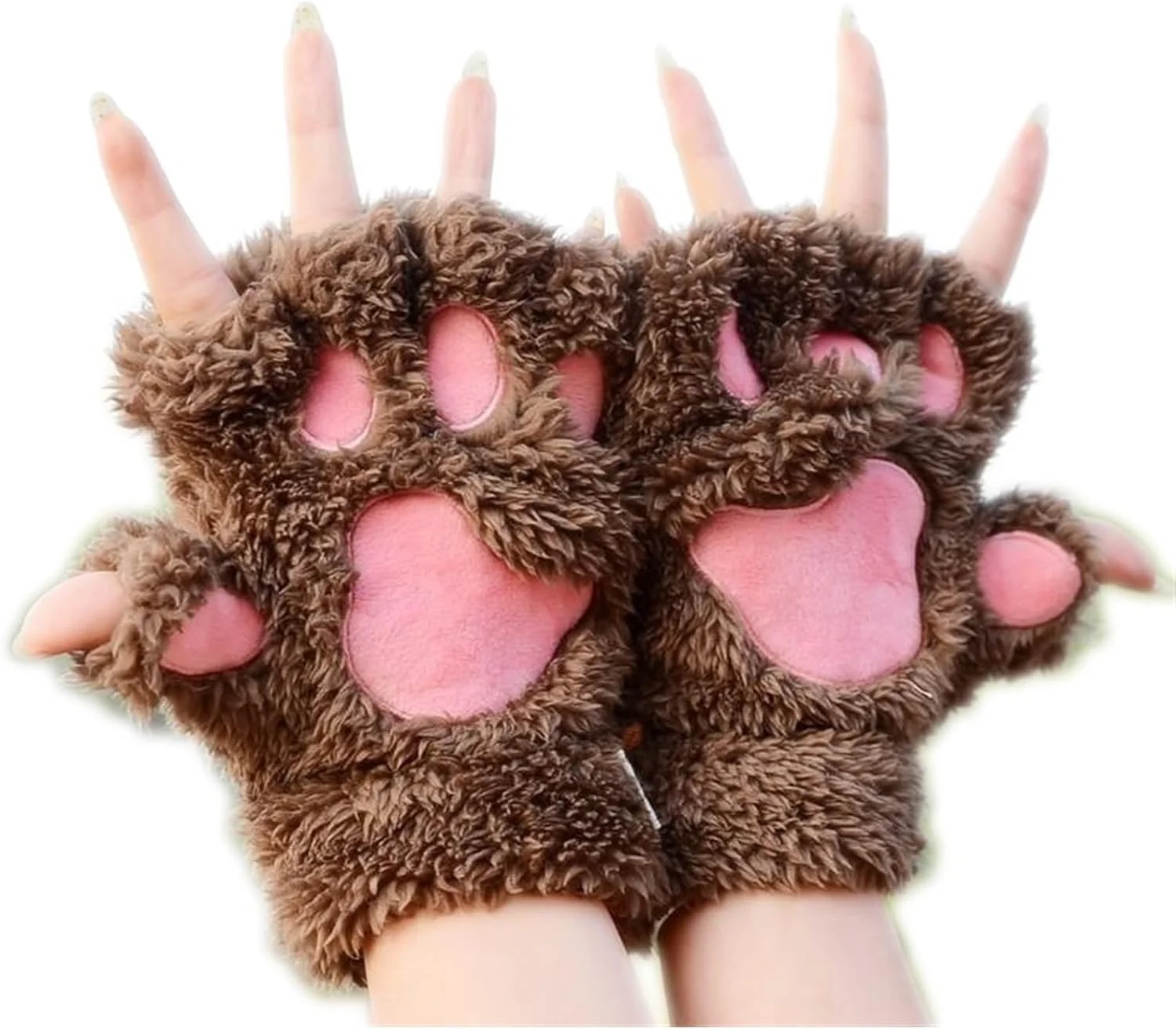دستکش WDCXSDS، دستکش پنجه گربه خرسی پولیشی، دستکش های بدون انگشت بچه گربه ای ناز خز مصنوعی کرکی گرم زمستانی برای زنان