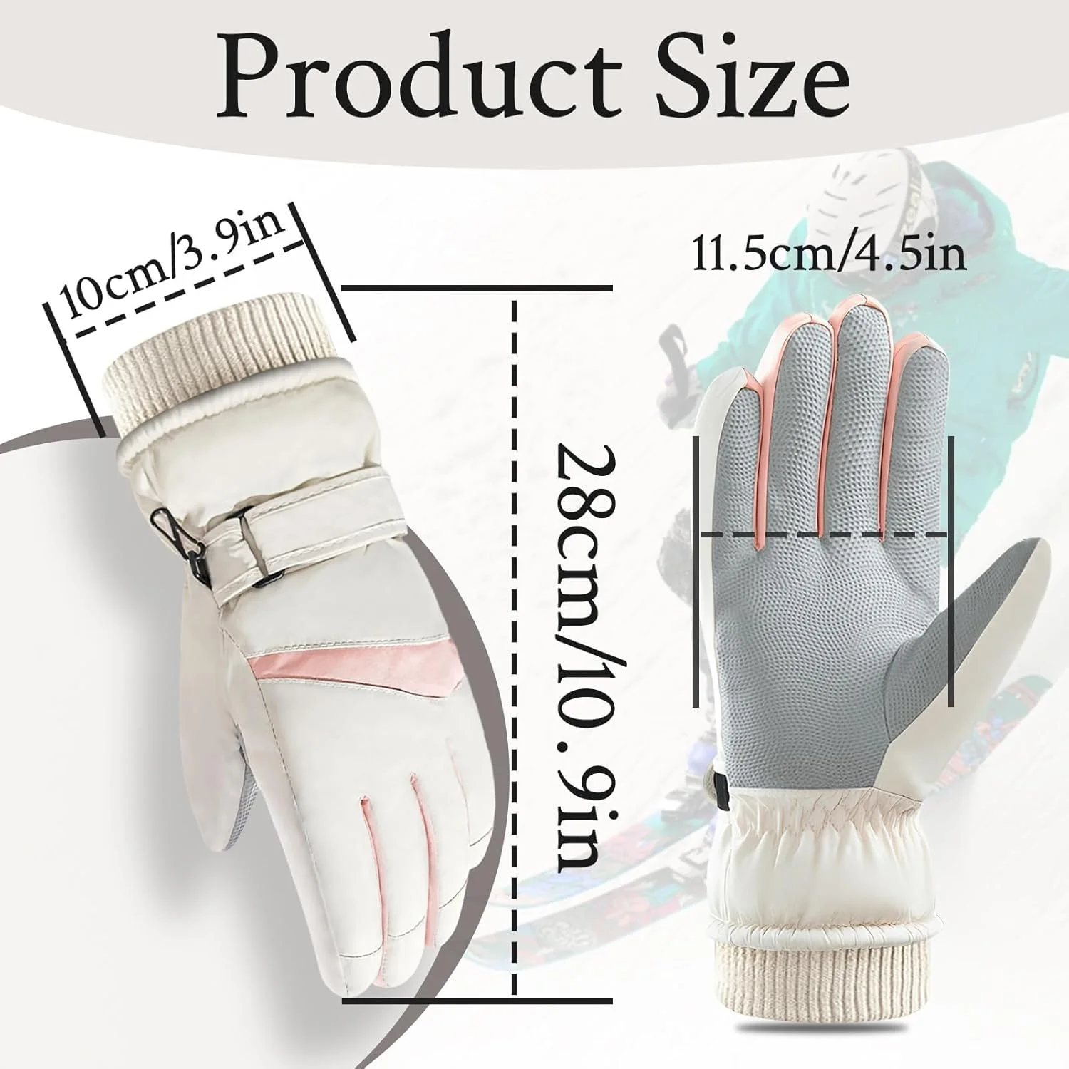 دستکش اسکی زنانه Uniiking®، دستکش های لمسی حرارتی ضد باد، دستکش زمستانی گرم ضد آب برای اسکی، دوچرخه سواری، ورزش های فضای باز، بژ