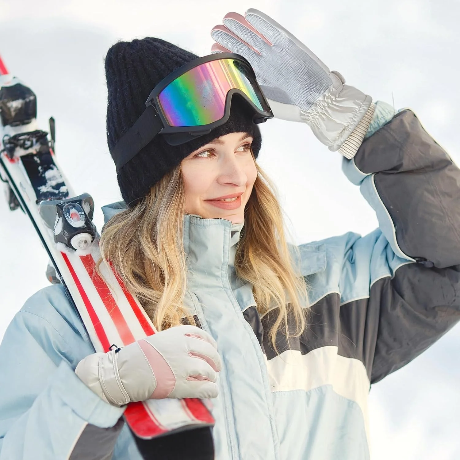 دستکش اسکی زنانه Uniiking®، دستکش های لمسی حرارتی ضد باد، دستکش زمستانی گرم ضد آب برای اسکی، دوچرخه سواری، ورزش های فضای باز، بژ