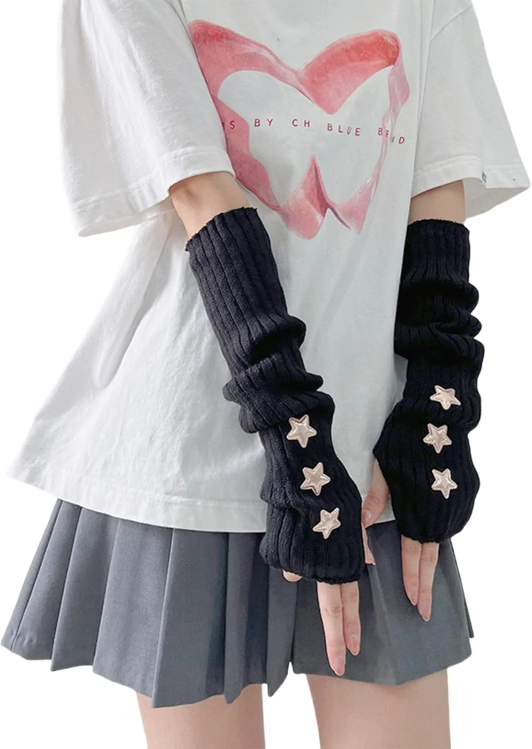 گرمکن دست Uniiking® برای زنان Y2K، گرمکن مچ دست بافتنی بدون انگشت، دستکش های سوراخ دار، لوازم جانبی گوت پانک هیپ هاپ، مشکی