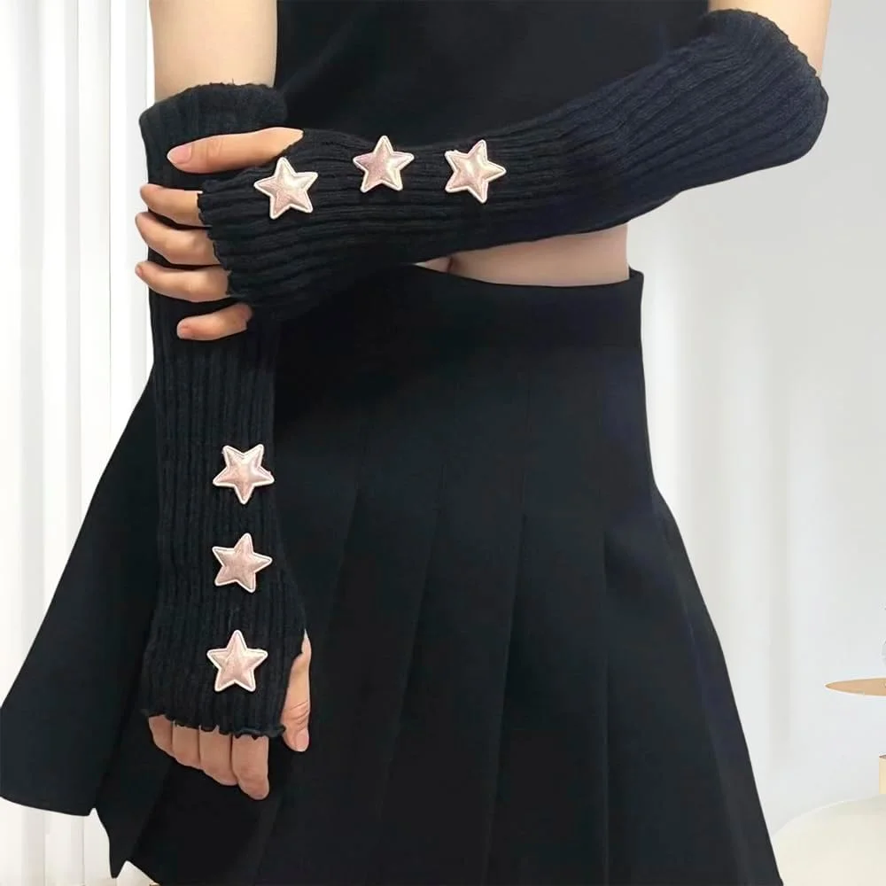 گرمکن دست Uniiking® برای زنان Y2K، گرمکن مچ دست بافتنی بدون انگشت، دستکش های سوراخ دار، لوازم جانبی گوت پانک هیپ هاپ، مشکی