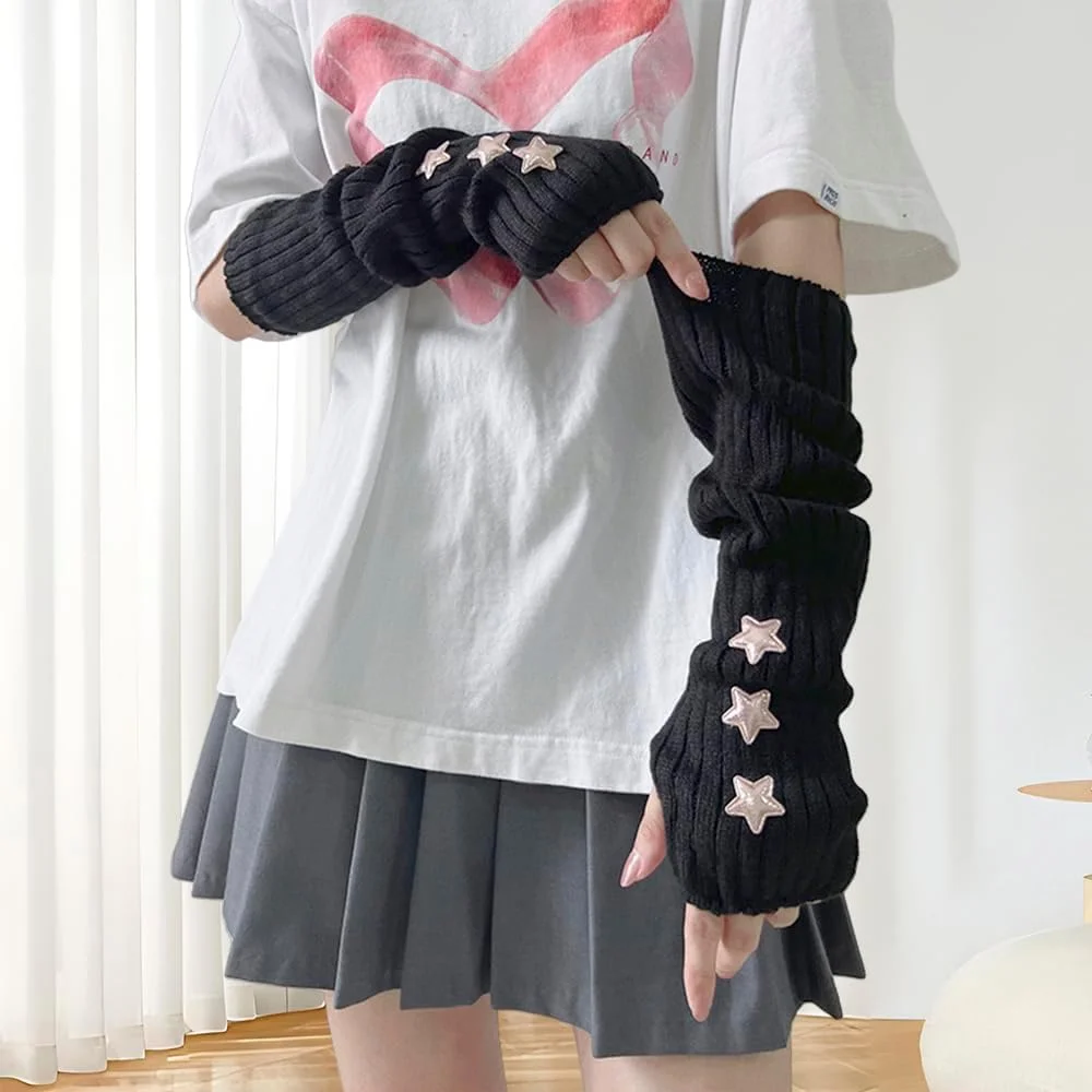 گرمکن دست Uniiking® برای زنان Y2K، گرمکن مچ دست بافتنی بدون انگشت، دستکش های سوراخ دار، لوازم جانبی گوت پانک هیپ هاپ، مشکی