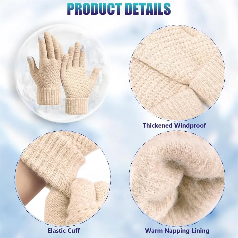 دستکش های زمستانی لمسی زنانه، دستکش های بافتنی پشمی گرم، دستکش های پیامکی زمستانی با سرآستین کشسان، دستکش های یک رنگ گرم و ضد باد، دستکش های پشمی بافتنی صفحه لمسی گرم برای هوای سرد (2 جفت) دستکش های زمستانی لمسی زنانه، دستکش های بافتنی پشمی گرم، دستکش های پیامکی زمستانی با سرآستین کشسان، دستکش های یک رنگ گرم و ضد باد، دستکش های پشمی بافتنی صفحه لمسی گرم برای هوای سرد (2 جفت)