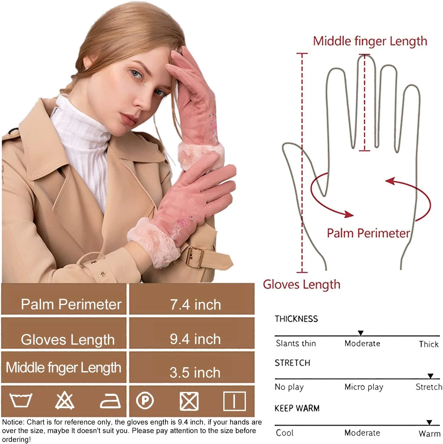 دستکش زمستانی زنانه موریوبائو، دستکش گرم پشمی ضد باد با صفحه لمسی جیر و سرآستین مخملی دستکش زمستانی زنانه موریوبائو، دستکش گرم پشمی ضد باد با صفحه لمسی جیر و سرآستین مخملی