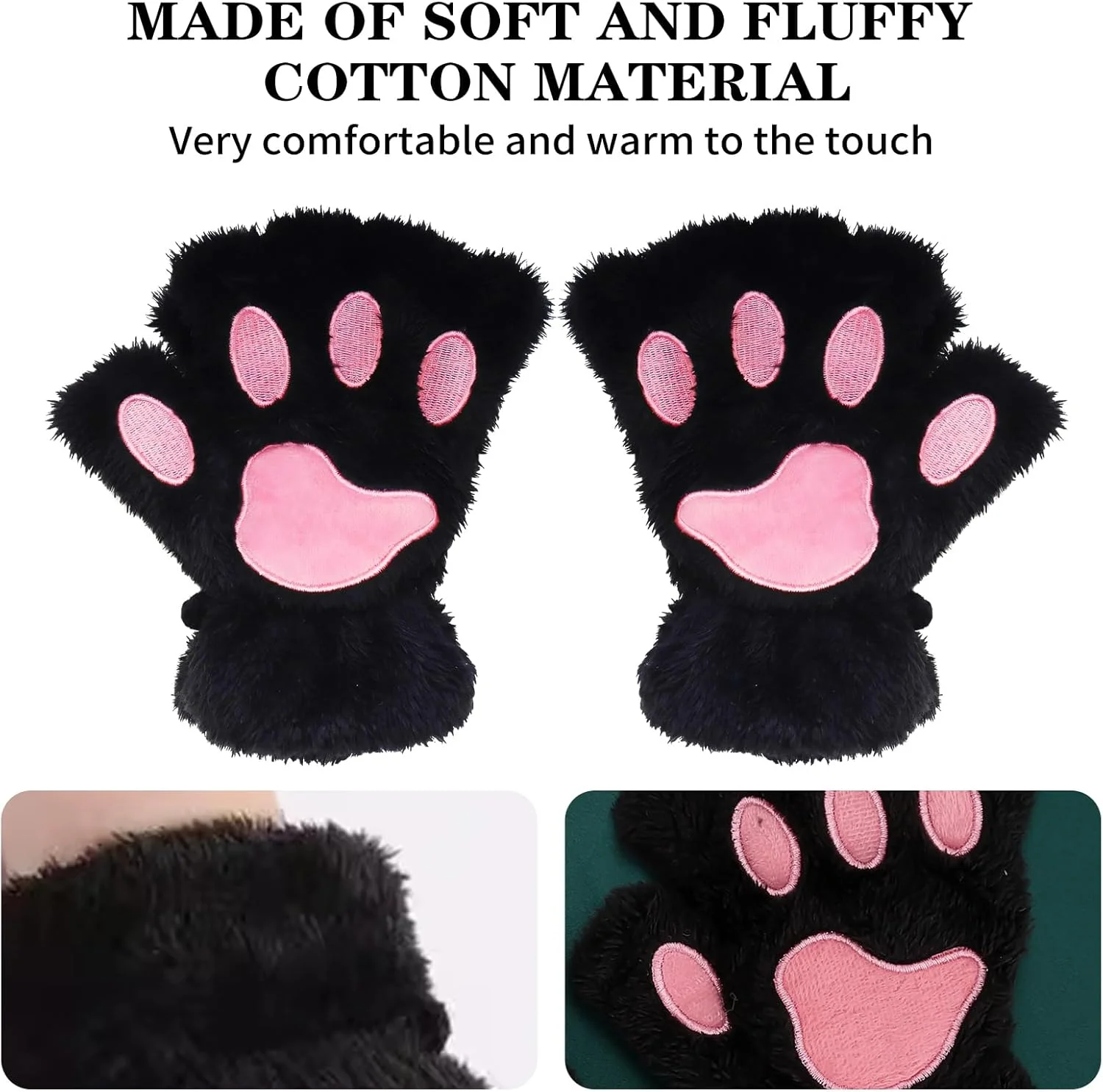 دستکش های پنجه گربه ای VILITI، دستکش های زمستانی پنجه گربه ای زنانه، نیم انگشتی، مخملی، گرم، طرح پنجه خرس فانتزی و بامزه، مناسب برای مهمانی های هالووین، لباس های فانتزی و لوازم جانبی (مشکی) دستکش های پنجه گربه ای VILITI، دستکش های زمستانی پنجه گربه ای زنانه، نیم انگشتی، مخملی، گرم، طرح پنجه خرس فانتزی و بامزه، مناسب برای مهمانی های هالووین، لباس های فانتزی و لوازم جانبی (مشکی)