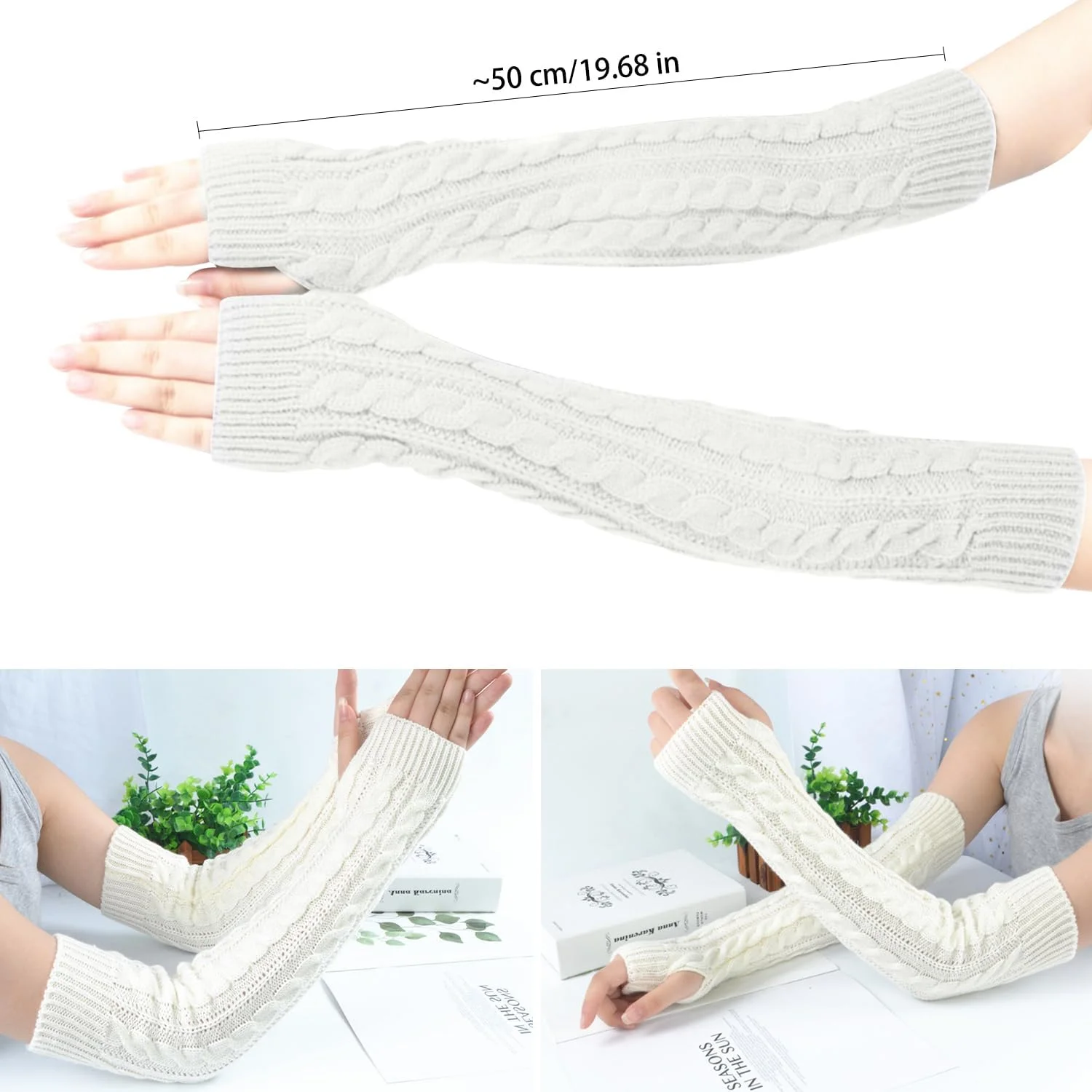 دستکش های بلند بدون انگشت MEISH بافتنی، دستکش های گرم زمستانی تا بالای آرنج، دستکش های کشی با سوراخ انگشت شست، گرمکن بازو برای زنان دستکش های بلند بدون انگشت MEISH بافتنی، دستکش های گرم زمستانی تا بالای آرنج، دستکش های کشی با سوراخ انگشت شست، گرمکن بازو برای زنان