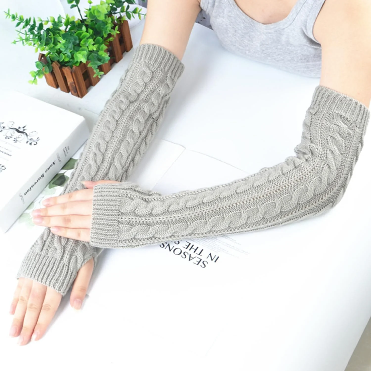 دستکش های بلند بدون انگشت MEISH بافتنی، دستکش های گرم زمستانی تا بالای آرنج، دستکش های کشی با سوراخ انگشت شست، گرمکن بازو برای زنان دستکش های بلند بدون انگشت MEISH بافتنی، دستکش های گرم زمستانی تا بالای آرنج، دستکش های کشی با سوراخ انگشت شست، گرمکن بازو برای زنان