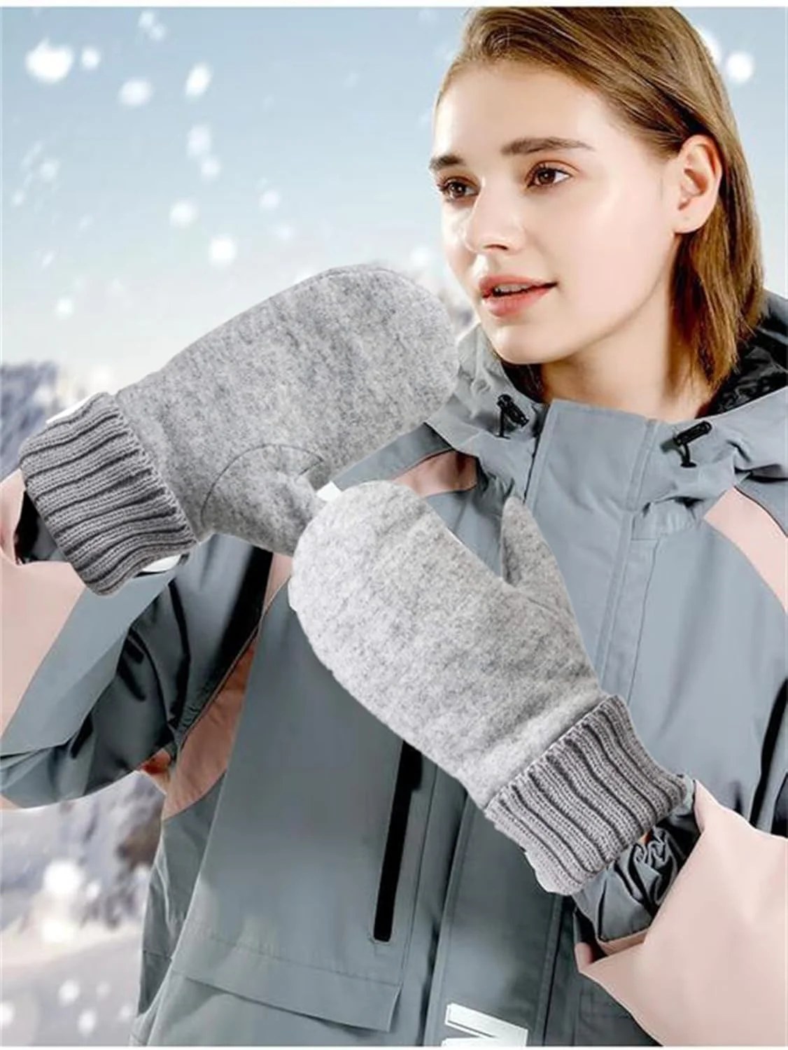 دستکش زمستانی زنانه HPONEZJ، دستکش پشمی، آستر مخملی، دستکش پشمی دولایه گرم، دستکش بافتنی ضد باد، گرم کننده دست زنانه مردانه برای دوچرخه سواری در فضای باز