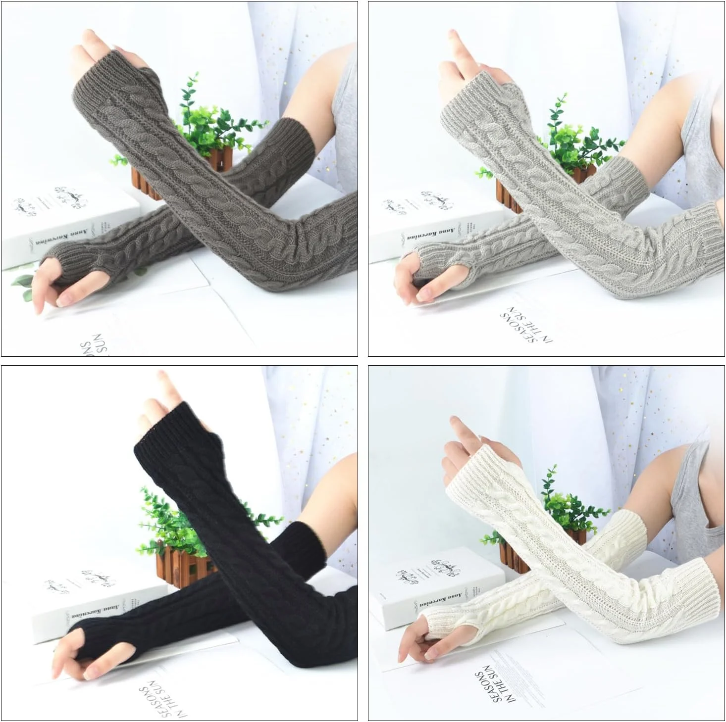 دستکش های بلند بدون انگشت MEISH بافتنی، دستکش های گرم زمستانی تا بالای آرنج، دستکش های کشی با سوراخ انگشت شست، گرمکن بازو برای زنان دستکش های بلند بدون انگشت MEISH بافتنی، دستکش های گرم زمستانی تا بالای آرنج، دستکش های کشی با سوراخ انگشت شست، گرمکن بازو برای زنان